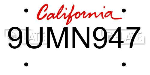 9UMN947 California License Plate