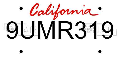 9UMR319 California License Plate