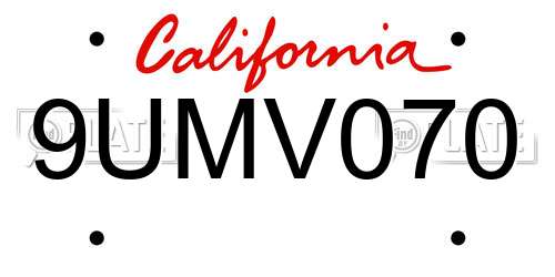 9UMV070 California License Plate