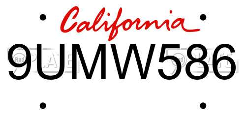 9UMW586 California License Plate