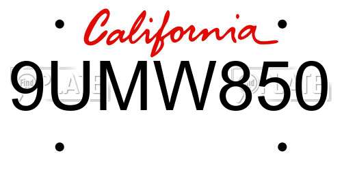 9UMW850 California License Plate