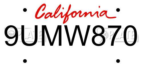9UMW870 California License Plate