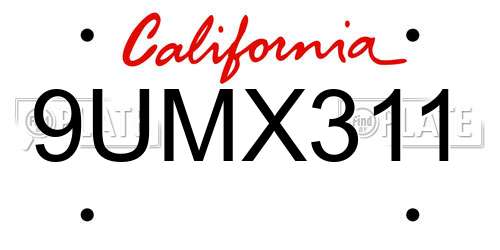 9UMX311 California License Plate