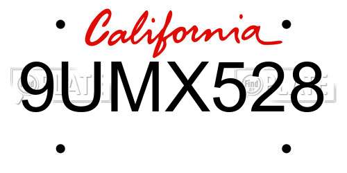 9UMX528 California License Plate