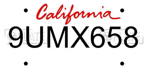 9UMX658 California License Plate