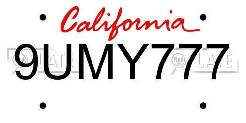 9UMY777 California License Plate