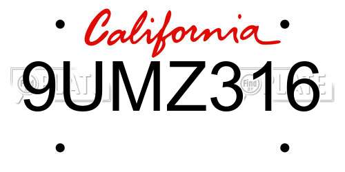 9UMZ316 California License Plate