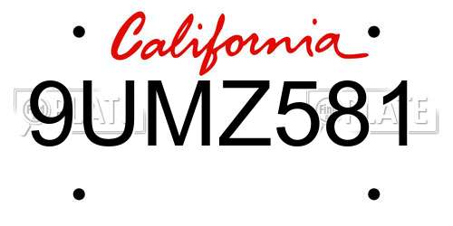 9UMZ581 California License Plate