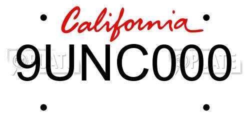 9UNC000 California License Plate