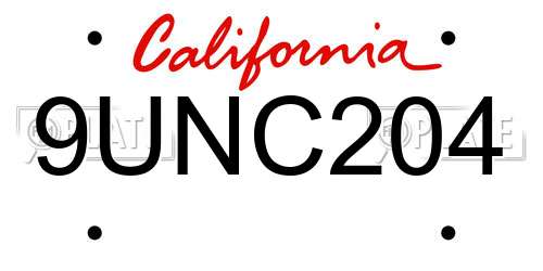 9UNC204 California License Plate