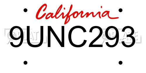 9UNC293 California License Plate