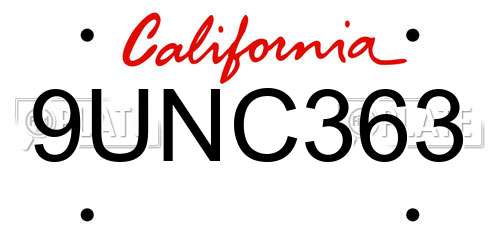 9UNC363 California License Plate