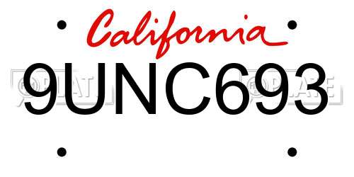 9UNC693 California License Plate