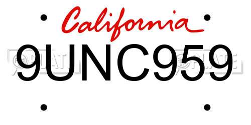 9UNC959 California License Plate