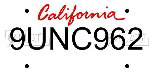 9UNC962 California License Plate