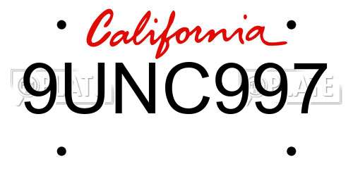 9UNC997 California License Plate