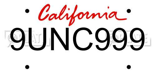 9UNC999 California License Plate