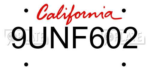 9UNF602 California License Plate