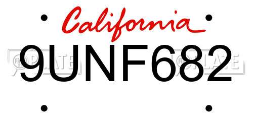 9UNF682 California License Plate