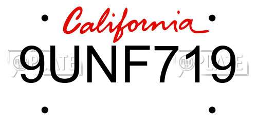9UNF719 California License Plate