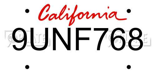 9UNF768 California License Plate