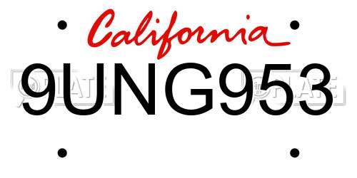 9UNG953 California License Plate