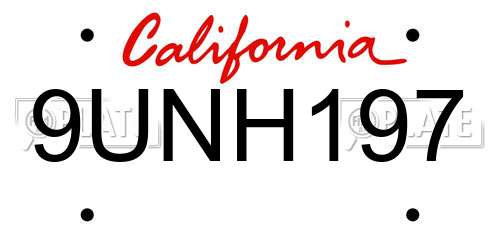 9UNH197 California License Plate