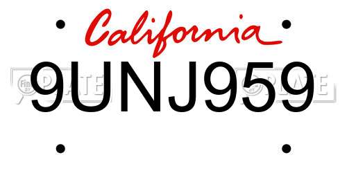 9UNJ959 California License Plate