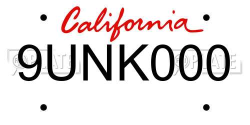 9UNK000 California License Plate