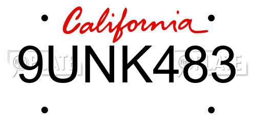 9UNK483 California License Plate