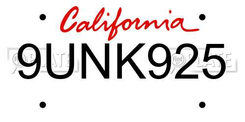 9UNK925 California License Plate