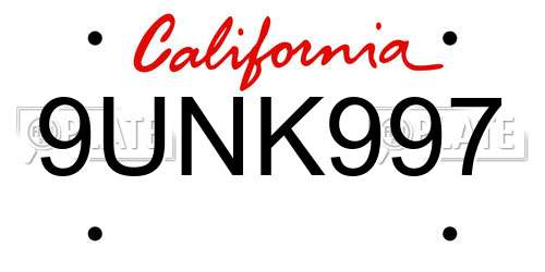 9UNK997 California License Plate