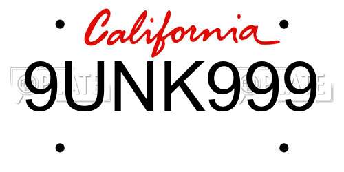 9UNK999 California License Plate