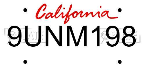 9UNM198 California License Plate