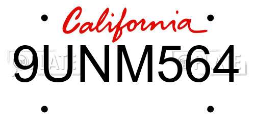 9UNM564 California License Plate
