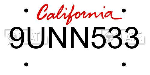 9UNN533 California License Plate