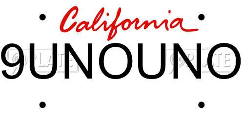 9UNOUNO California License Plate