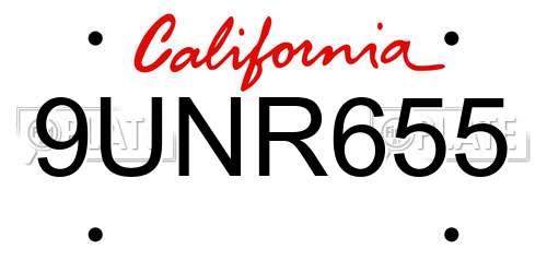 9UNR655 California License Plate
