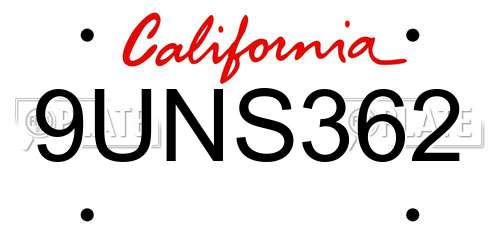 9UNS362 California License Plate