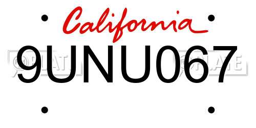 9UNU067 California License Plate