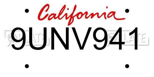 9UNV941 California License Plate
