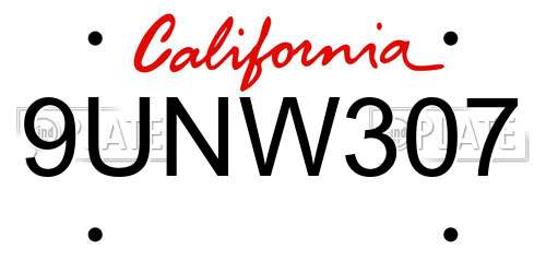 9UNW307 California License Plate