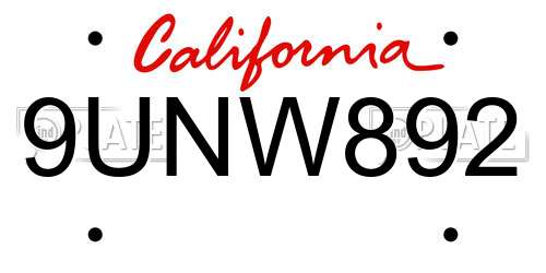 9UNW892 California License Plate