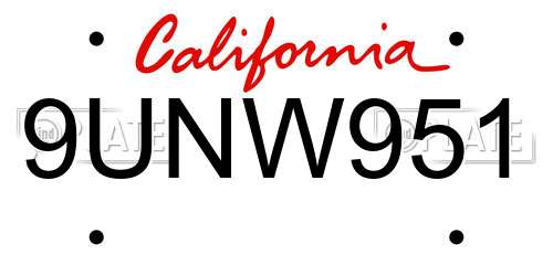 9UNW951 California License Plate