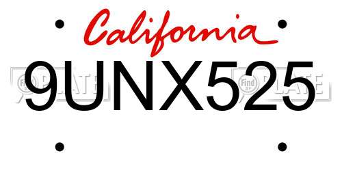 9UNX525 California License Plate