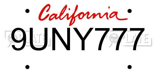 9UNY777 California License Plate