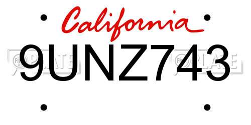 9UNZ743 California License Plate