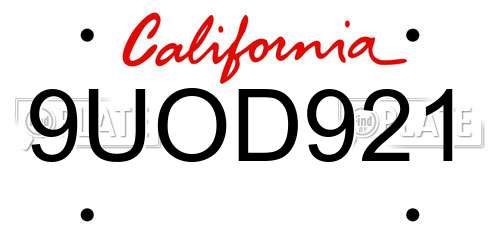 9UOD921 California License Plate