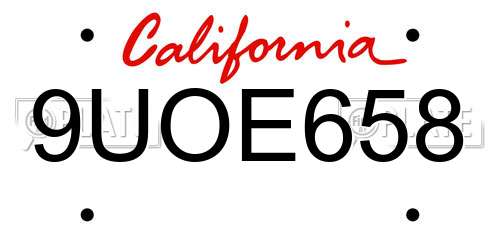 9UOE658 California License Plate