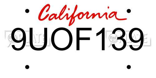9UOF139 California License Plate